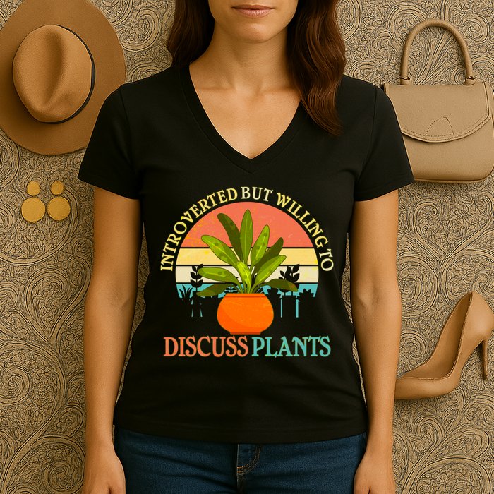 Retro Introverted But Willing To Discuss Plants Women's V-Neck T-Shirt