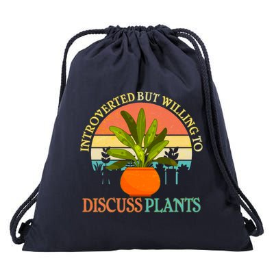 Retro Introverted But Willing To Discuss Plants Drawstring Bag