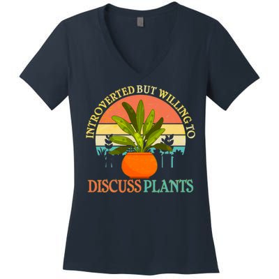 Retro Introverted But Willing To Discuss Plants Women's V-Neck T-Shirt