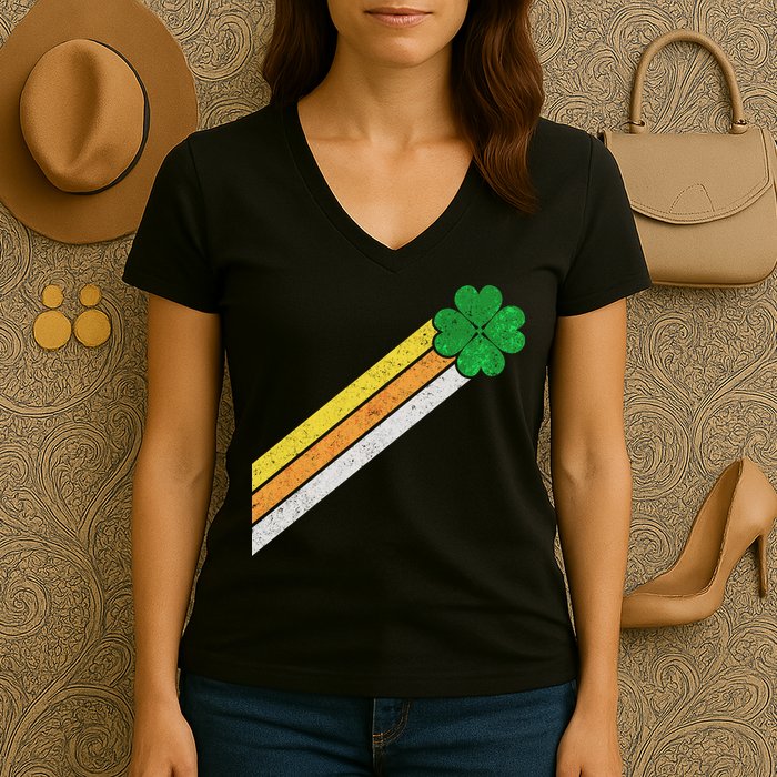 Retro Irish Clover Comet Women's V-Neck T-Shirt