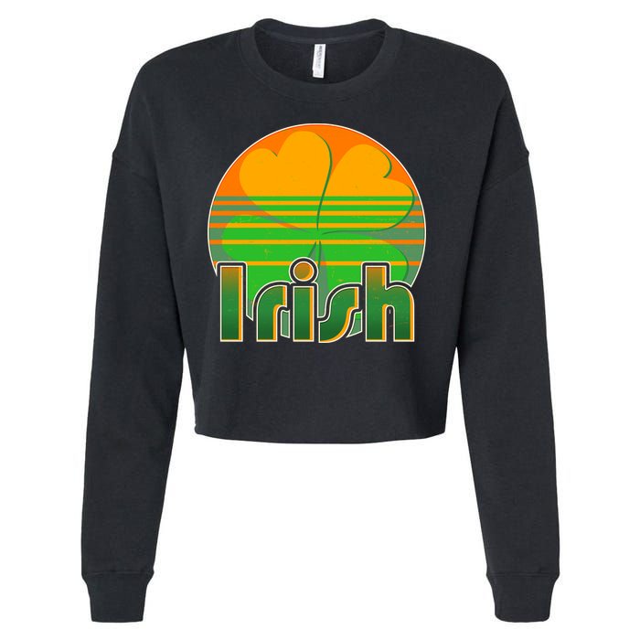 Retro Irish Shamrock Emblem Cropped Pullover Crew