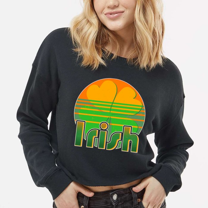 Retro Irish Shamrock Emblem Cropped Pullover Crew