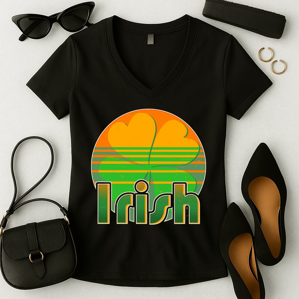 Retro Irish Shamrock Emblem Women's V-Neck T-Shirt