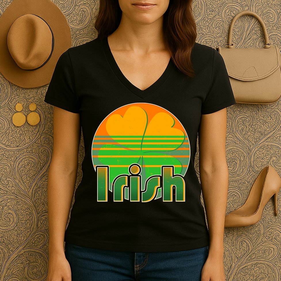 Retro Irish Shamrock Emblem Women's V-Neck T-Shirt