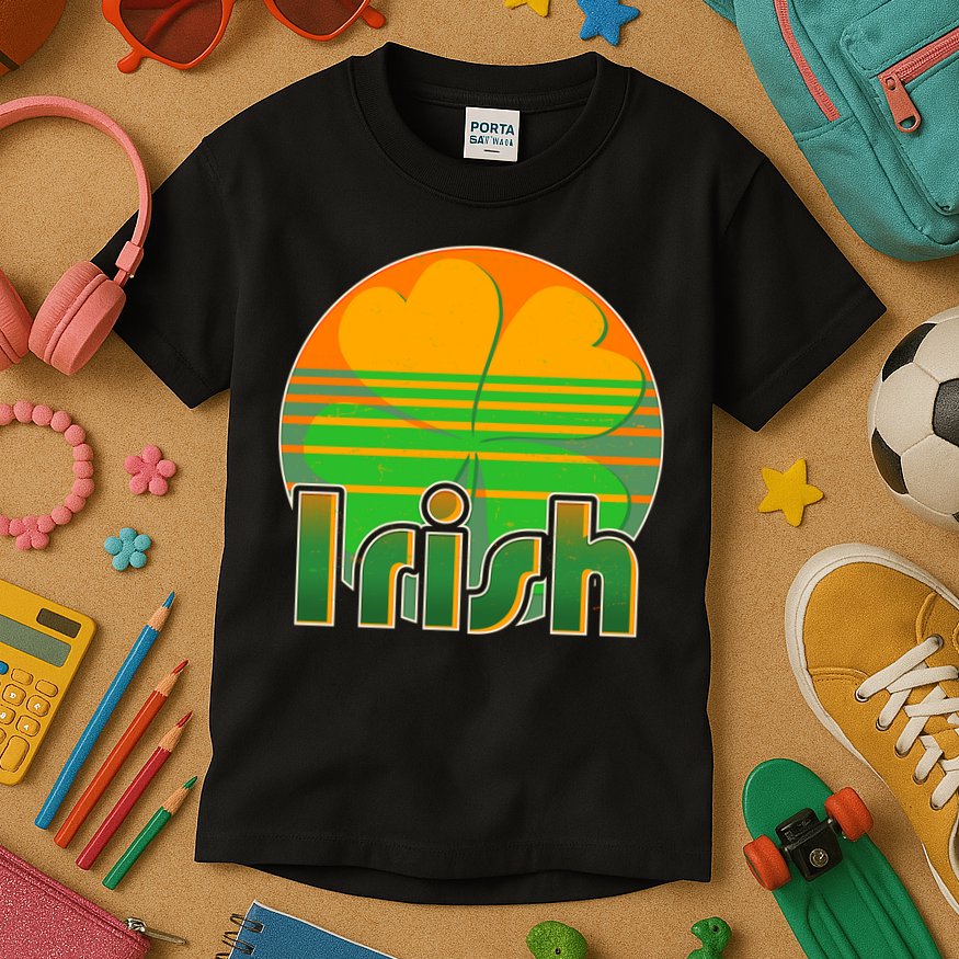 Retro Irish Shamrock Emblem Kids T-Shirt