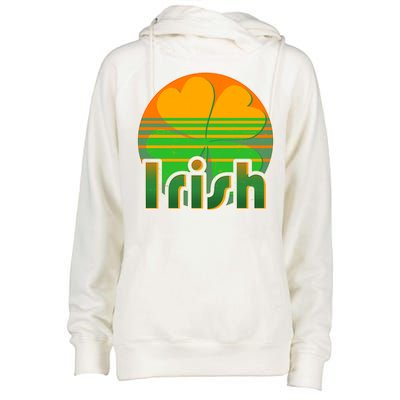 Retro Irish Shamrock Emblem Womens Funnel Neck Pullover Hood