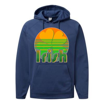 Retro Irish Shamrock Emblem Performance Fleece Hoodie