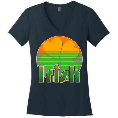 Retro Irish Shamrock Emblem Women's V-Neck T-Shirt