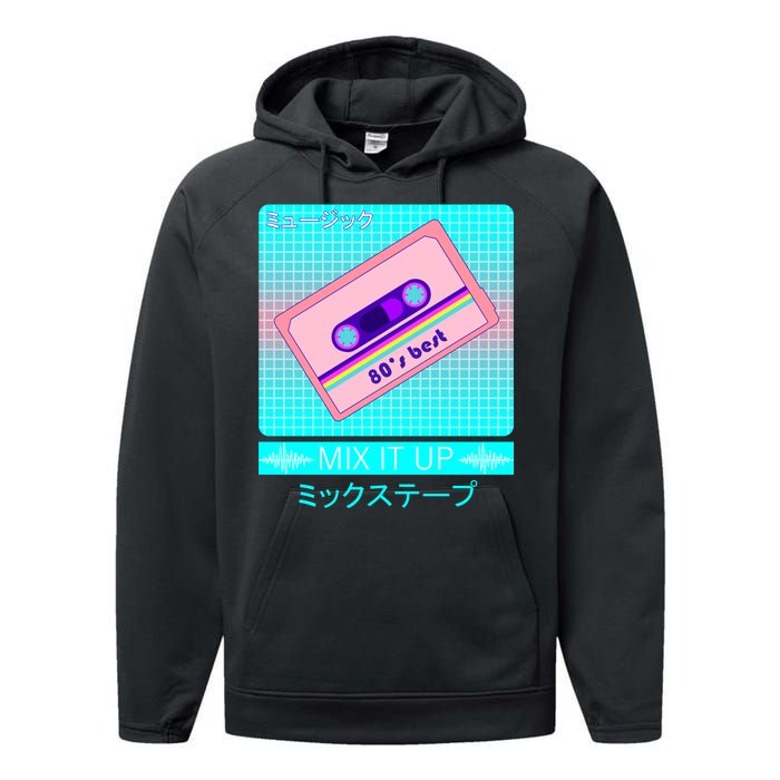 Retro Japanese Vaporwave Mix Tape Performance Fleece Hoodie