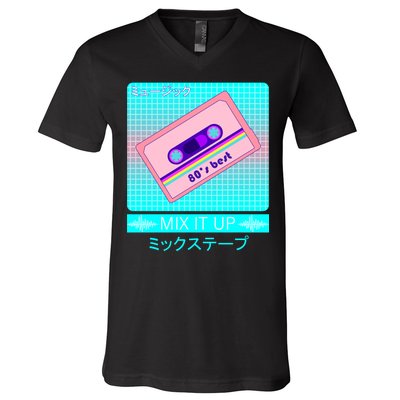 Retro Japanese Vaporwave Mix Tape V-Neck T-Shirt