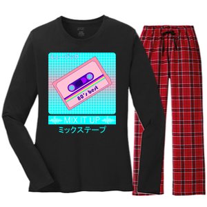 Retro Japanese Vaporwave Mix Tape Women's Long Sleeve Flannel Pajama Set 