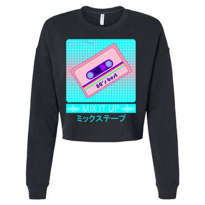 Retro Japanese Vaporwave Mix Tape Cropped Pullover Crew