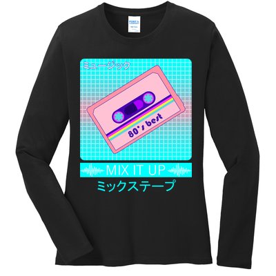 Retro Japanese Vaporwave Mix Tape Ladies Long Sleeve Shirt