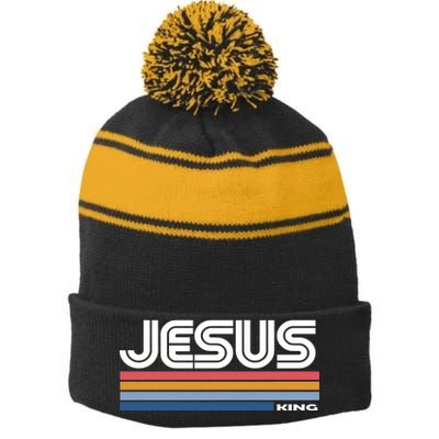 Retro Jesus King Stripe Pom Pom Beanie