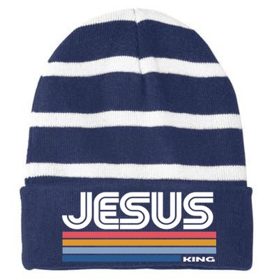 Retro Jesus King Striped Beanie with Solid Band