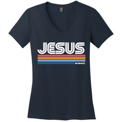 Retro Jesus King Women's V-Neck T-Shirt