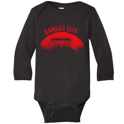 Retro Kansas City Football Skyline Baby Long Sleeve Bodysuit