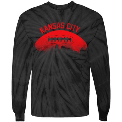 Retro Kansas City Football Skyline Tie-Dye Long Sleeve Shirt