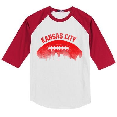 Retro Kansas City Football Skyline Kids Colorblock Raglan Jersey