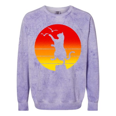 Retro Karate Cat 80's Movies Colorblast Crewneck Sweatshirt