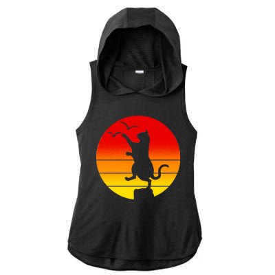 Retro Karate Cat 80's Movies Ladies PosiCharge Tri-Blend Wicking Draft Hoodie Tank