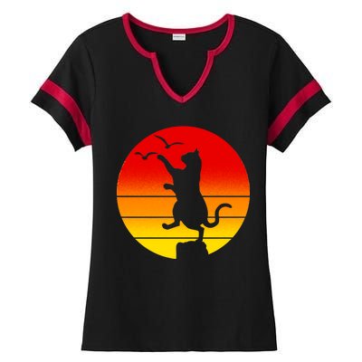 Retro Karate Cat 80's Movies Ladies Halftime Notch Neck Tee