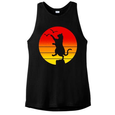 Retro Karate Cat 80's Movies Ladies PosiCharge Tri-Blend Wicking Tank