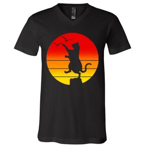 Retro Karate Cat 80's Movies V-Neck T-Shirt