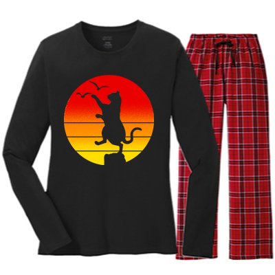 Retro Karate Cat 80's Movies Women's Long Sleeve Flannel Pajama Set 