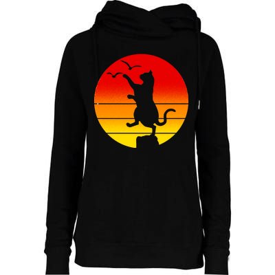 Retro Karate Cat 80's Movies Womens Funnel Neck Pullover Hood