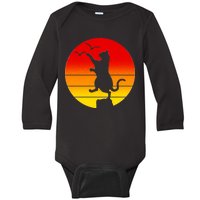 Retro Karate Cat 80's Movies Baby Long Sleeve Bodysuit