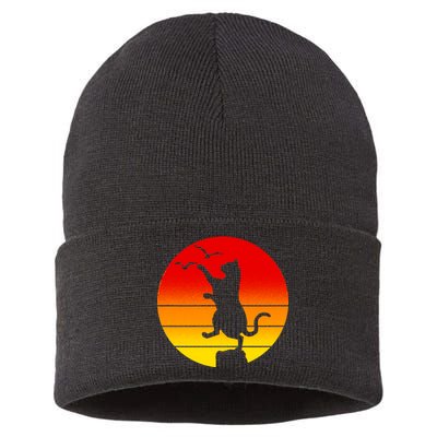 Retro Karate Cat 80's Movies Sustainable Knit Beanie