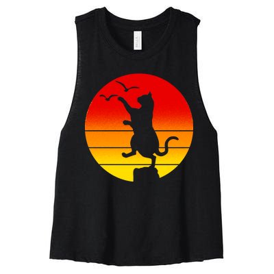 Retro Karate Cat 80's Movies Women's Racerback Cropped Tank