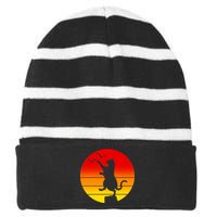 Retro Karate Cat 80's Movies Striped Beanie with Solid Band