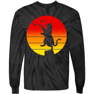 Retro Karate Cat 80's Movies Tie-Dye Long Sleeve Shirt