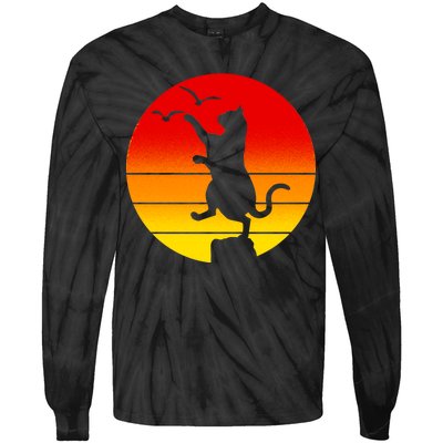 Retro Karate Cat 80's Movies Tie-Dye Long Sleeve Shirt