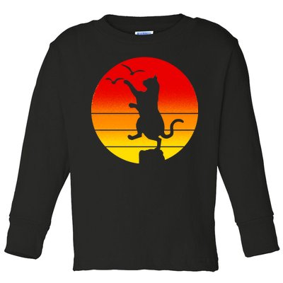 Retro Karate Cat 80's Movies Toddler Long Sleeve Shirt