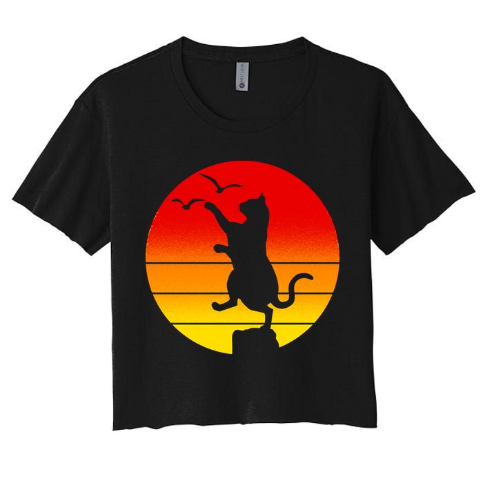 Retro Karate Cat 80's Movies Women's Crop Top Tee