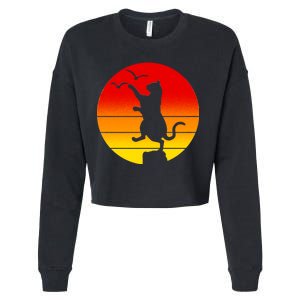 Retro Karate Cat 80's Movies Cropped Pullover Crew