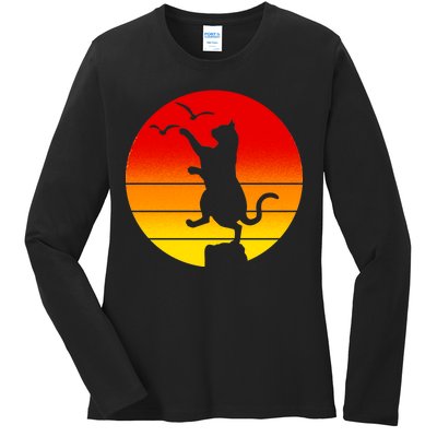 Retro Karate Cat 80's Movies Ladies Long Sleeve Shirt