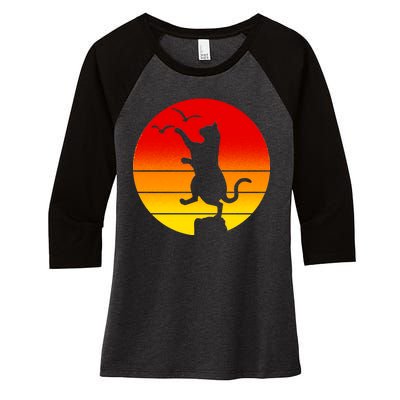 Retro Karate Cat 80's Movies Women's Tri-Blend 3/4-Sleeve Raglan Shirt