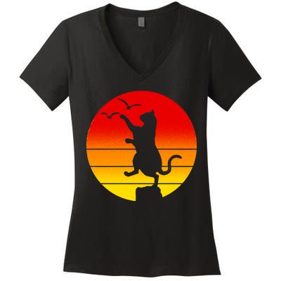 Retro Karate Cat 80's Movies Women's V-Neck T-Shirt