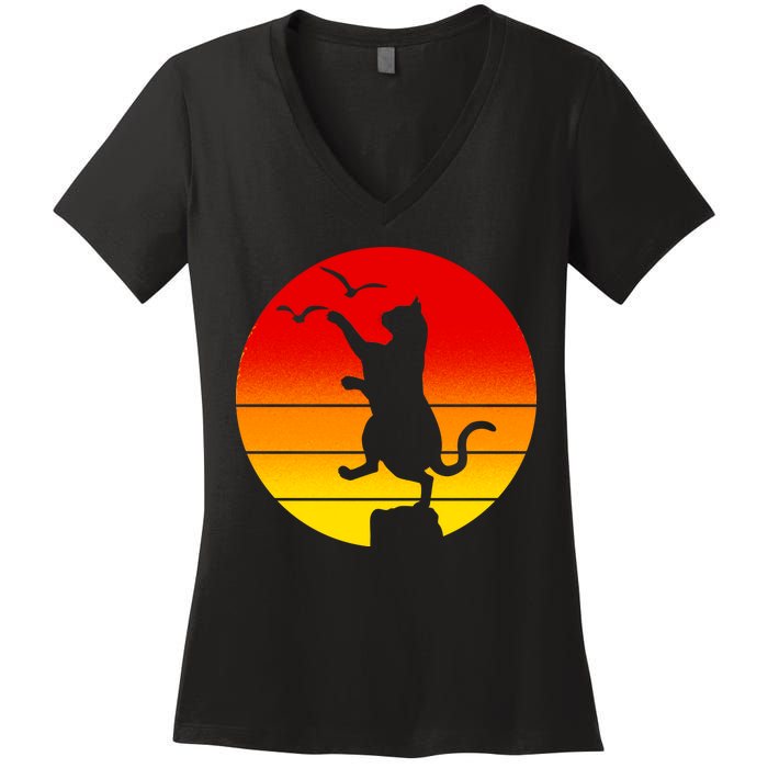 Retro Karate Cat 80's Movies Women's V-Neck T-Shirt