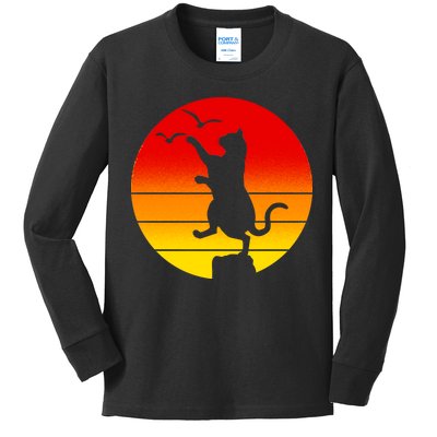 Retro Karate Cat 80's Movies Kids Long Sleeve Shirt