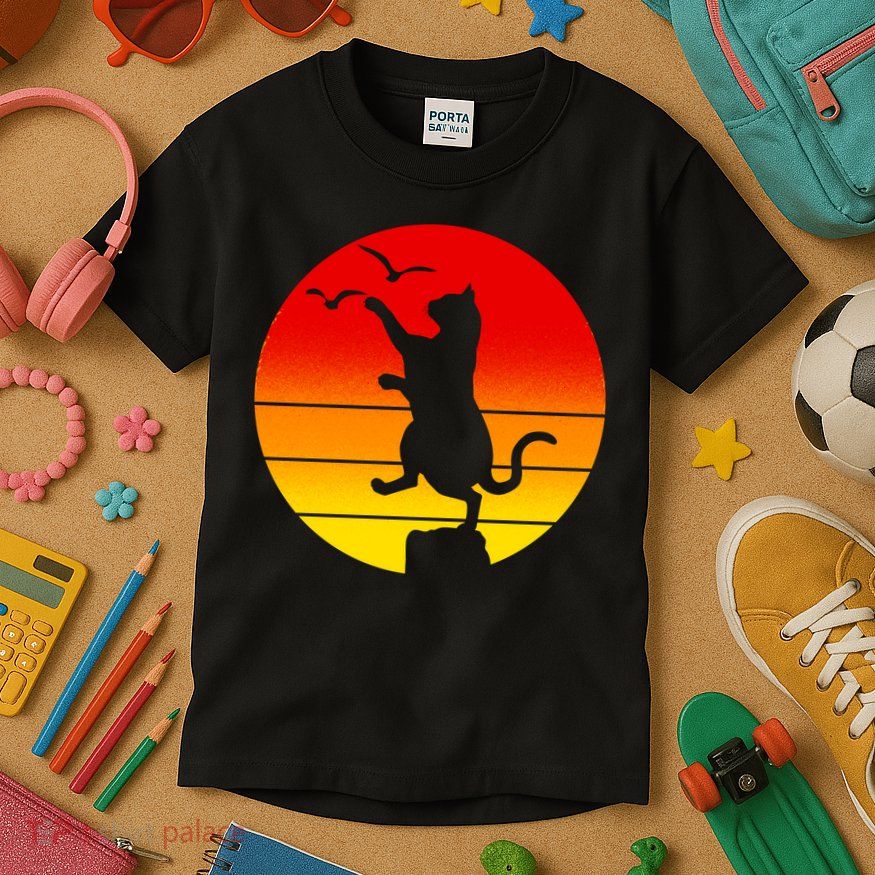 Retro Karate Cat 80's Movies Kids T-Shirt