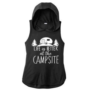 Retro Life is Better At The Campsite  Ladies PosiCharge Tri-Blend Wicking Draft Hoodie Tank