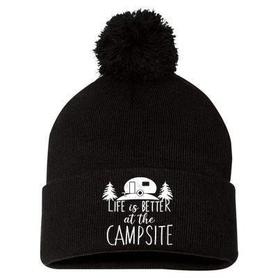 Retro Life is Better At The Campsite  Pom Pom 12in Knit Beanie