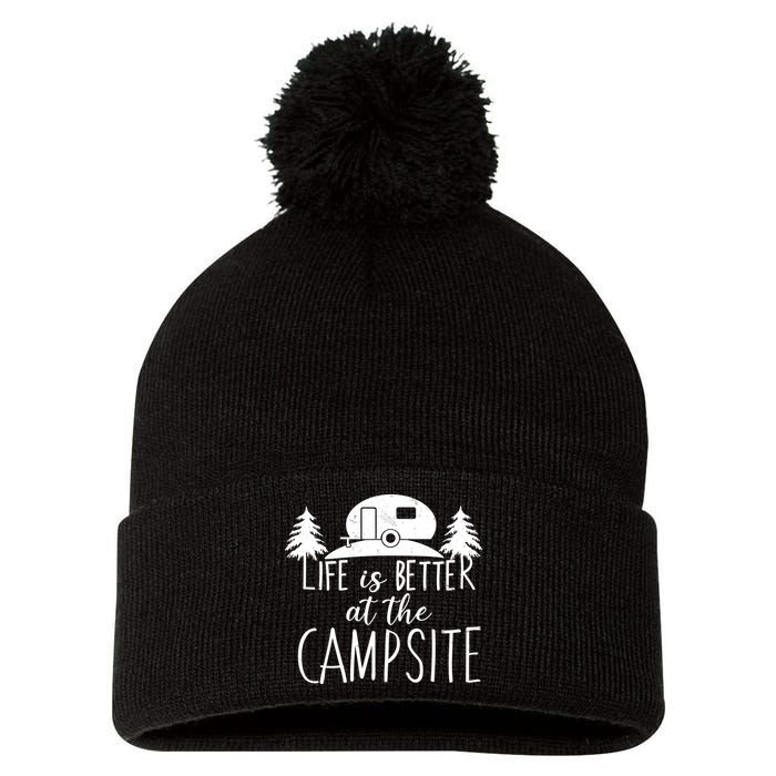 Retro Life is Better At The Campsite  Pom Pom 12in Knit Beanie
