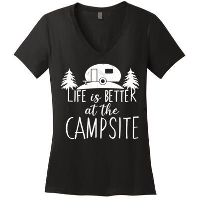 Retro Life is Better At The Campsite  Women's V-Neck T-Shirt