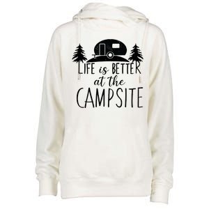 Retro Life is Better At The Campsite  Womens Funnel Neck Pullover Hood